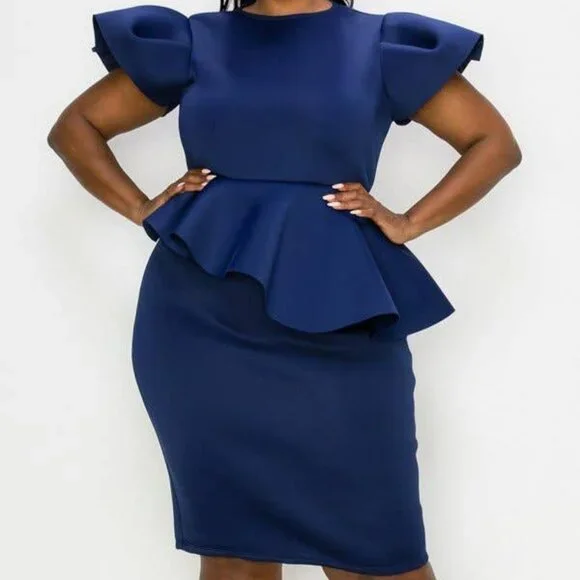 Navy blue peplum dress deals